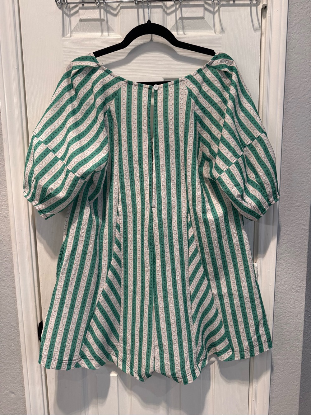 💚💙 Women’s Green & White Striped Romper Dress | Oversized Boho Pocket Medium - Picture 5 of 5